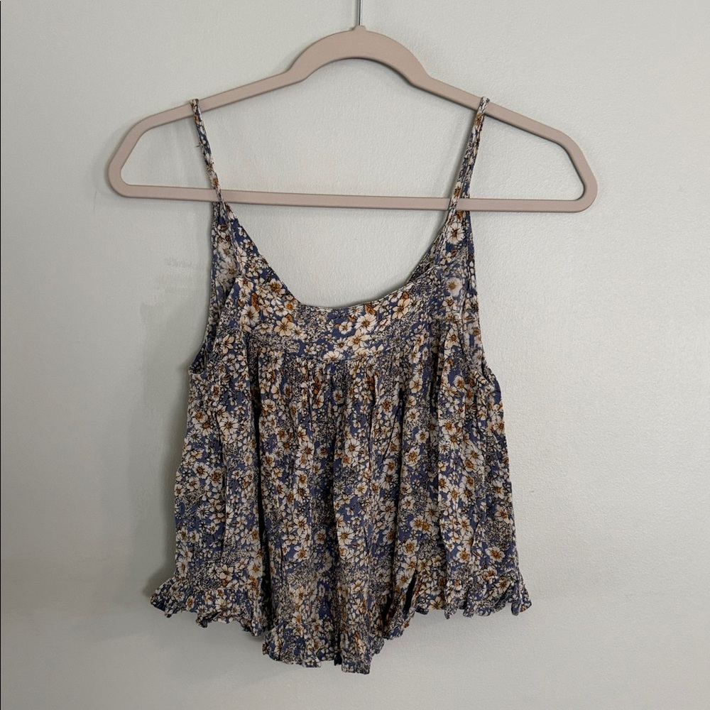 Patrons of Peace Floral Blue Spaghetti Strap Tank Top